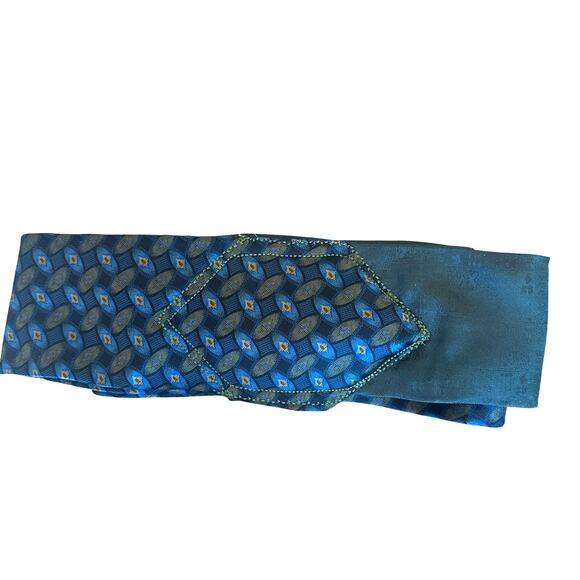 Unique Satin Obi Belt Wide One Size Wrap Green Silk Geometric Upcycle Necktie - Picture 4 of 6